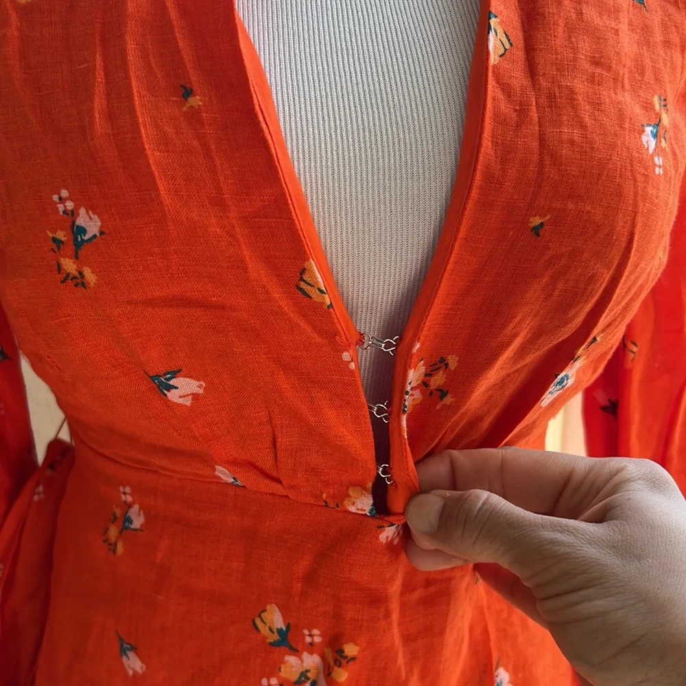 NWT Free People Linen Low-cut Wrap Dress - Picture 8 of 8